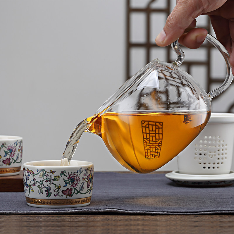 一园功夫茶具套装家用玻璃茶杯陶瓷过滤带盖茶水分离泡茶杯子礼盒