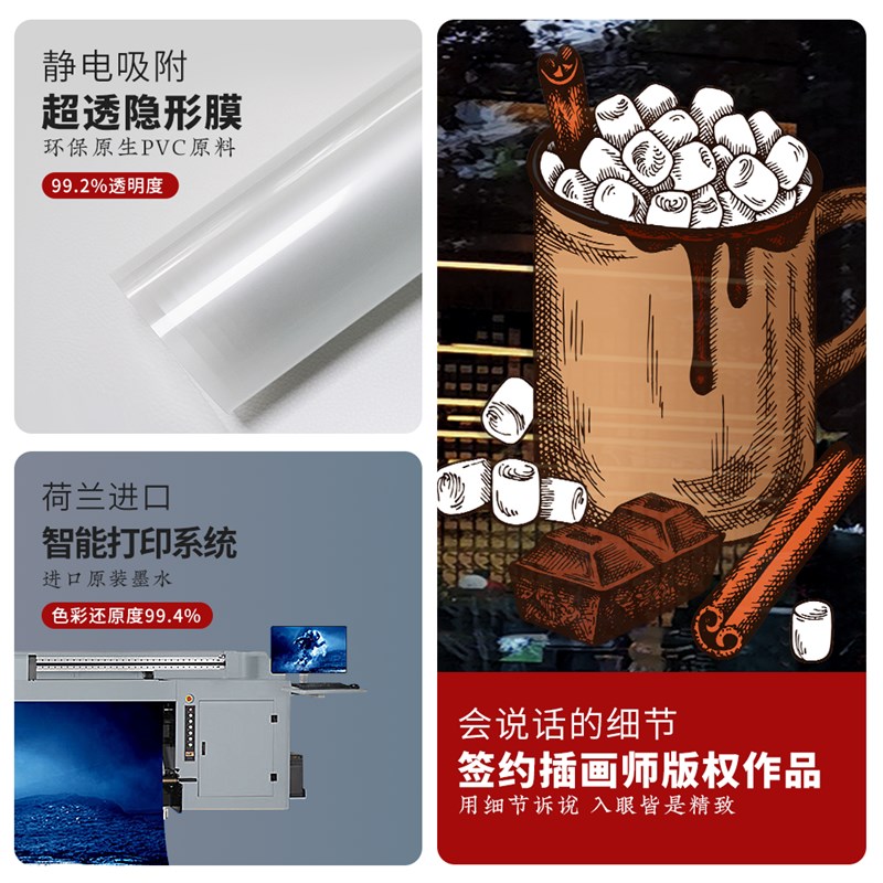 创意咖啡玻璃门贴纸静电无胶玻璃贴膜咖啡奶茶店铺装扮海报贴画