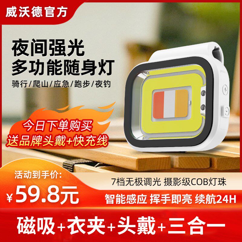 威沃德磁吸头灯随身便携强光超亮工作灯户外钓鱼照明头戴式手电筒