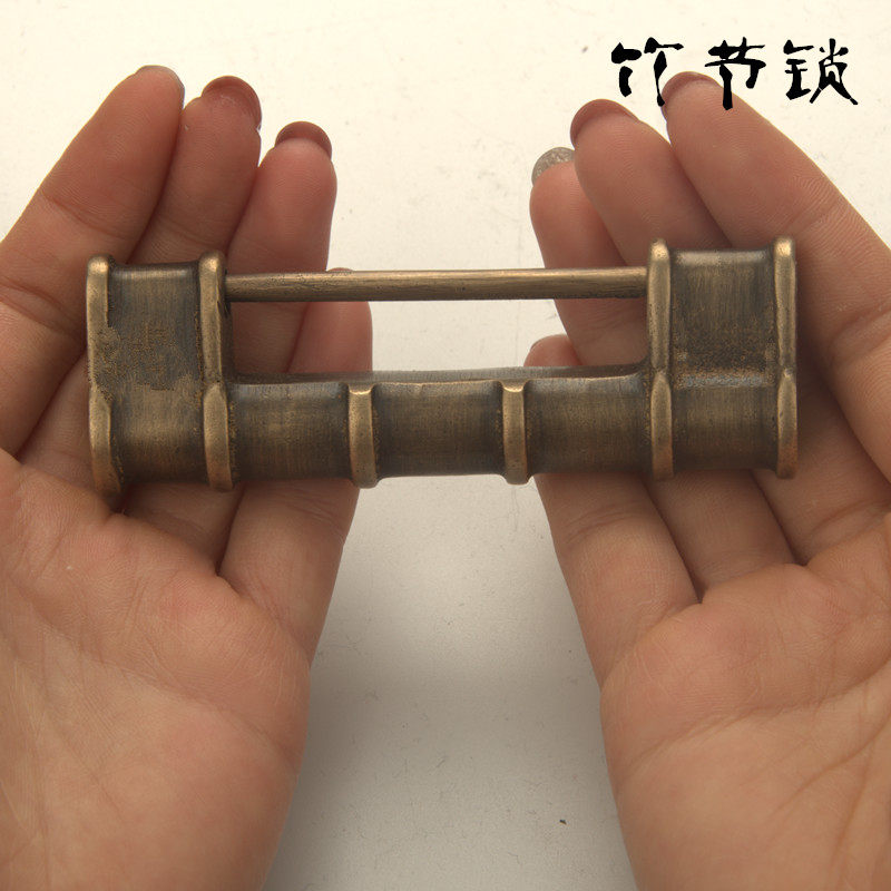 古铜锁纯铜老式古典挂锁横开中式仿古书柜柜门复古刻花竹节箱锁