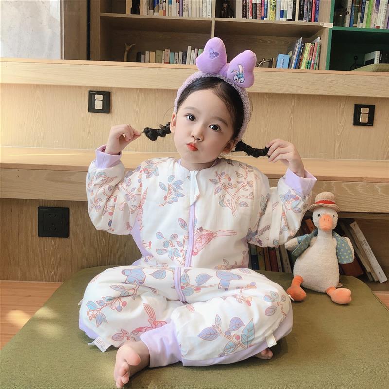 夹棉可拆袖秋冬季款婴儿睡袋宝宝儿童防踢被子新生儿加棉睡衣连体