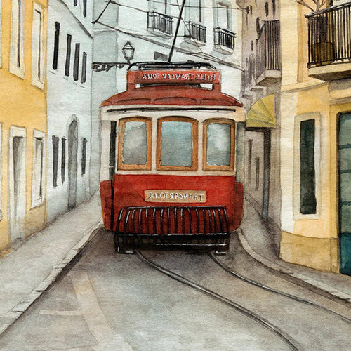 装饰画有框画挂画墙壁版画插画复古怀旧欧洲风景里斯本美式小众