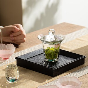 水晶玻璃盖碗茶具套装绿松石盖碗泡茶水晶杯子茶碗带盖置礼盒装