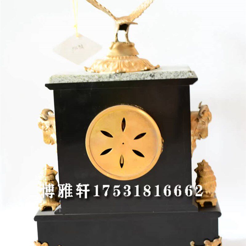 钟表金色铸铜理石机械座钟老式仿法国黄铜表芯壁炉家居摆件条案钟