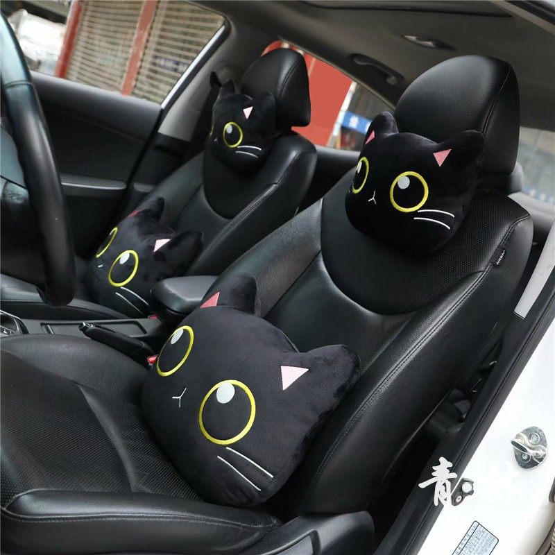 新品 可爱黑色猫咪汽车头枕车载护颈枕腰靠抱枕车内装饰用品护肩