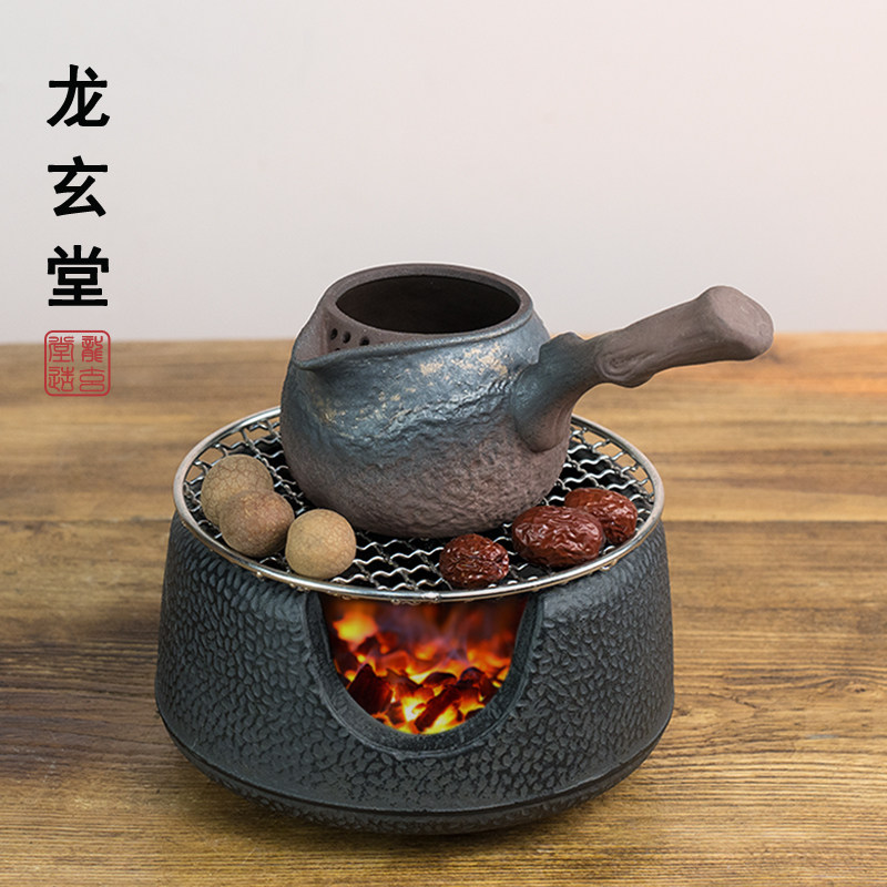 粗陶窑变侧把烤茶壶云南罐罐茶复古烤茶炉炭火炉手工烤茶罐免开壶