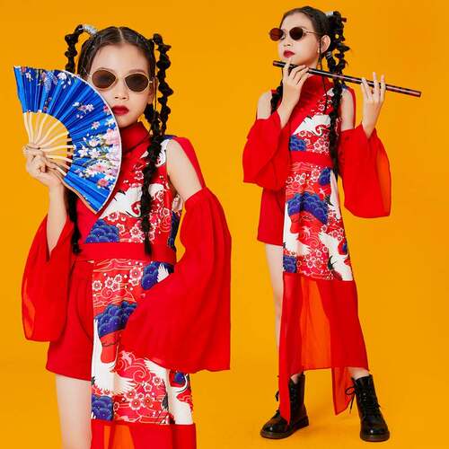 2026新款中国风模特t台走秀潮酷表演出服儿童爵士舞服装女童国潮