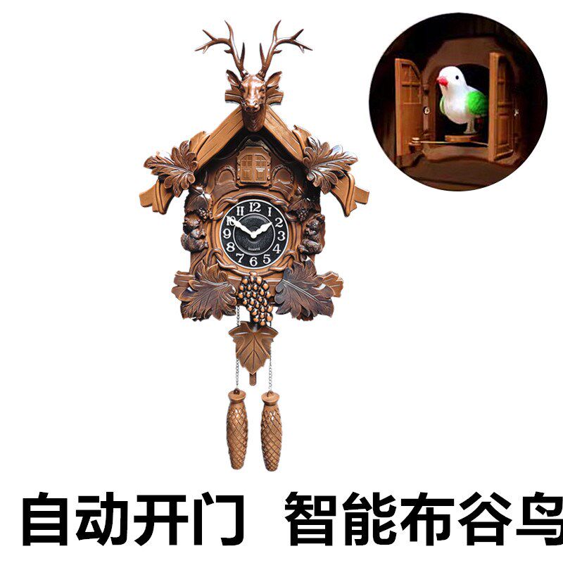 自动开门报时布谷鸟挂钟咕咕钟北欧复古风格时钟客厅钟表挂饰挂表