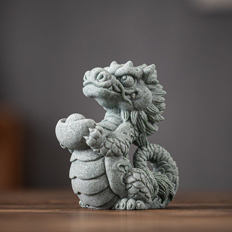 国潮风青砂石生肖龙瑞兽神龙摆件茶宠可养创意鱼缸造景盆栽装饰品
