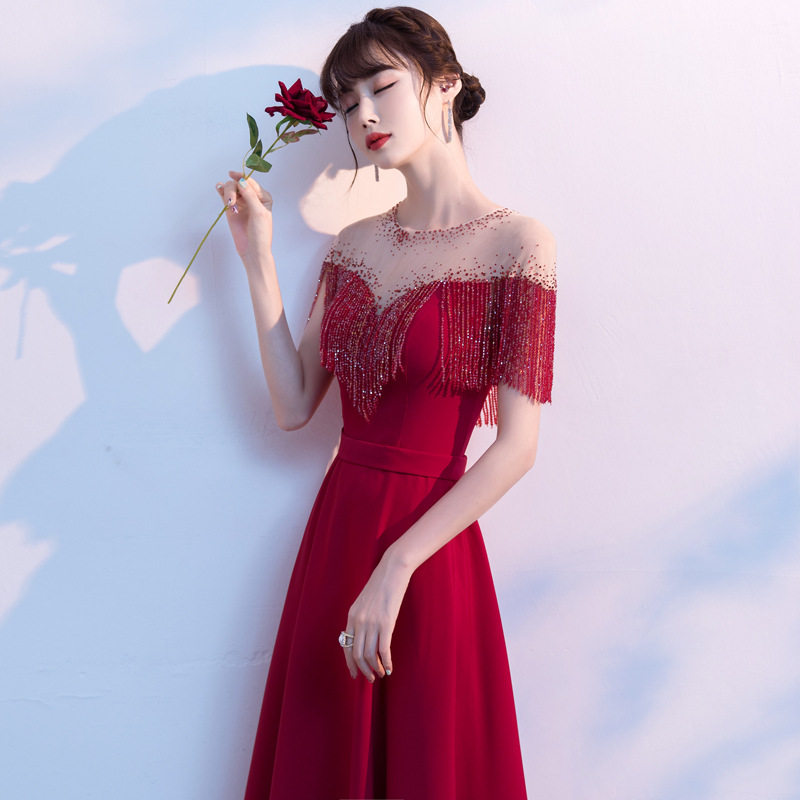 敬酒服新娘2021新款秋季回门服订婚结婚酒红色宴会晚礼服裙女气质