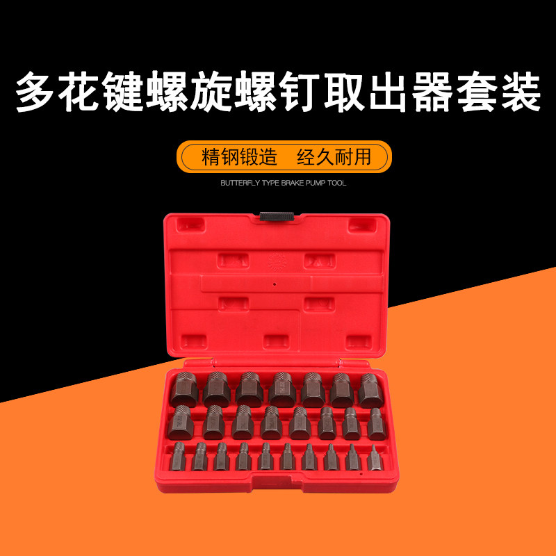 25件套多花键断头螺丝取出器螺旋滑丝滑牙断丝破损螺钉拆除工具组