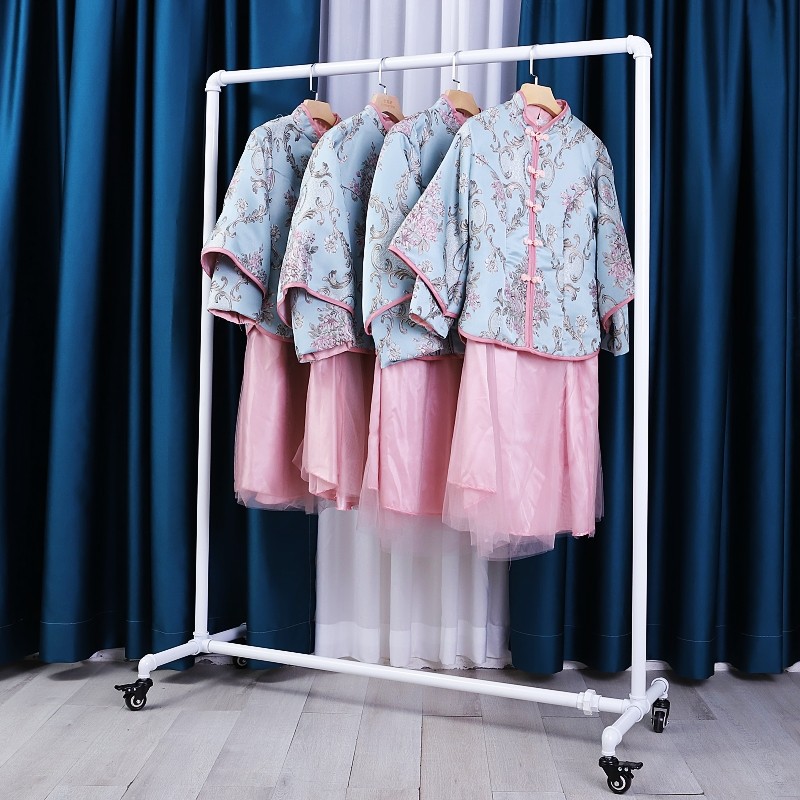 服装店展示架带轮衣架落地挂衣杆可移动水管服装挂衣架铁艺龙门架
