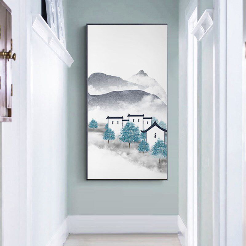 新中式走廊玄关装饰画别墅复式楼楼梯间中国风江南人家风景壁画