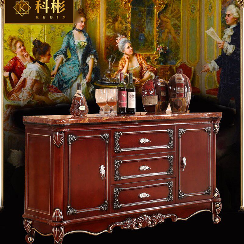 欧式大理石餐边柜美式别墅简约餐厅实木茶水柜碗柜酒柜储物隔断柜