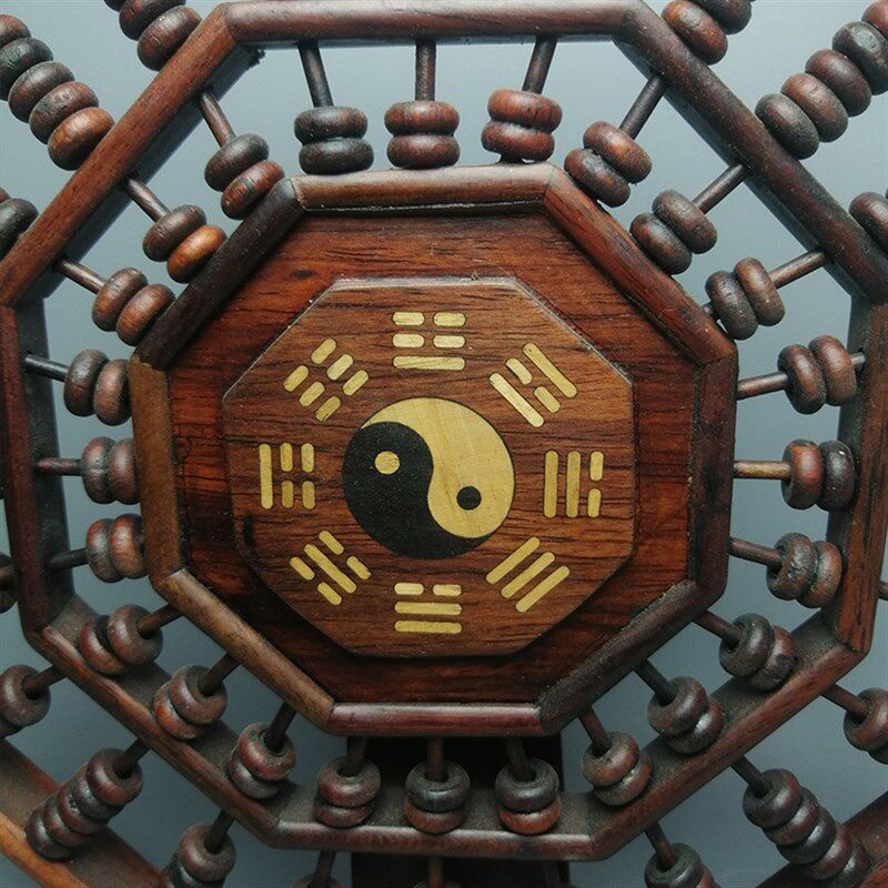 古玩实木收藏仿古做旧花梨木太极八卦算盘带底座家居摆件