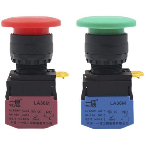 一佳YJ139-LA36MA-10M蘑菇头自复位点动常开常闭大头按钮开关22mm