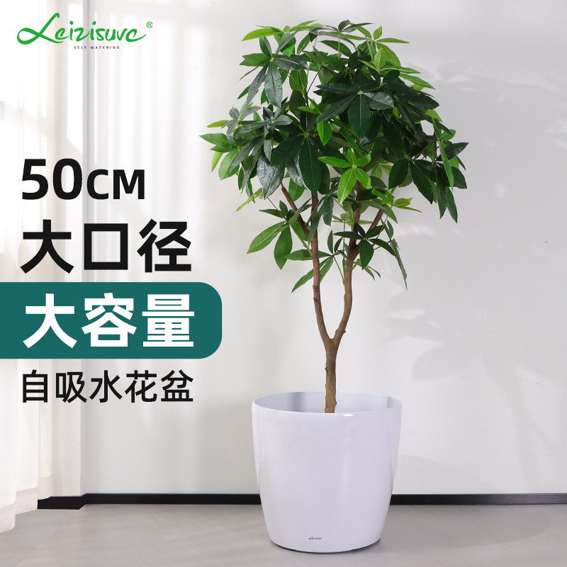 大口径花盆轻奢高级感自吸水懒人花盆特大号方形高端大气带轮落地