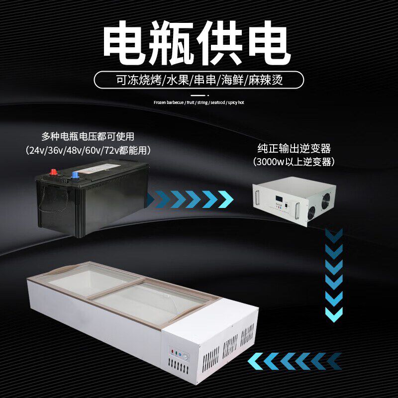摆摊冰柜移动冷藏烧烤炸串展示柜小型冷冻保鲜卧式三轮车地摊冰箱