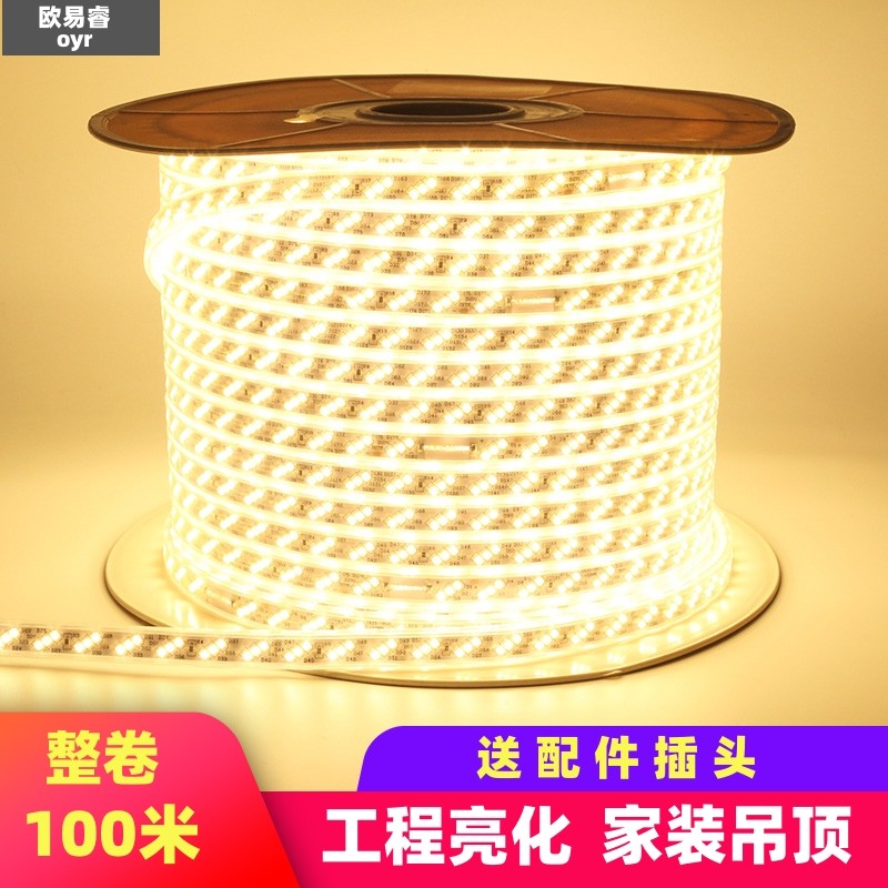led灯带超亮220v户外防水工程亮化家用客厅吊顶室外三色暖光灯条