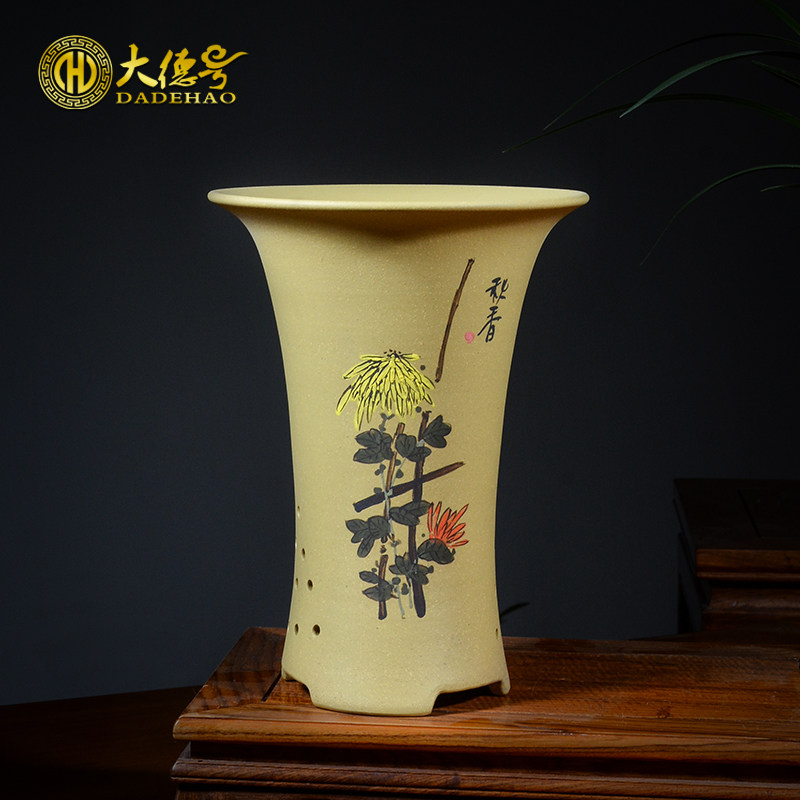 宜兴紫砂兰花花盆梅兰竹菊家用花盆陶瓷大号兰草兰花专用盆带托盘