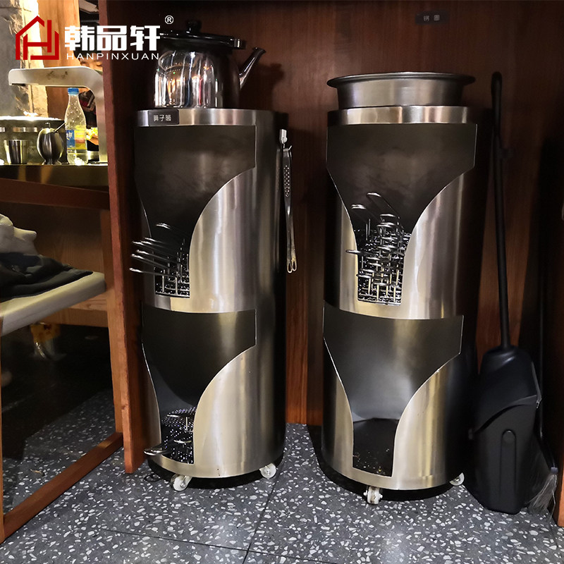 商用烧烤烤肉店篦子收纳桶放烤盘烤网储存箱收集桶不锈钢推车双层