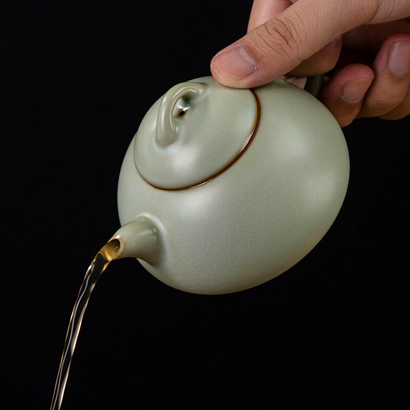 汝窑石瓢壶景德镇泡茶茶壶单壶陶瓷仿古手工青瓷开片可养礼盒装