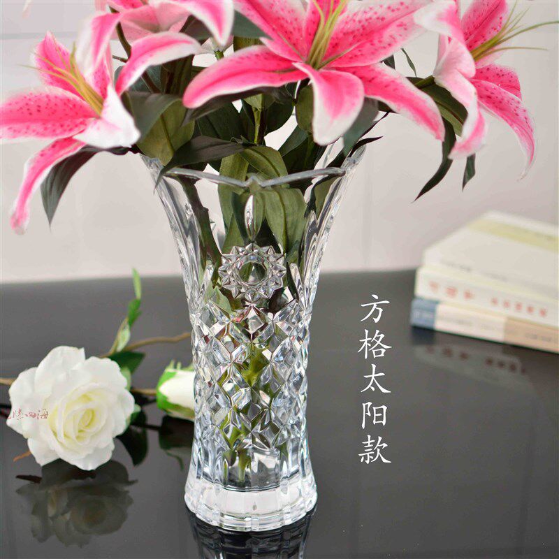 高35cm特大号透明玻璃水晶加厚花瓶家居插花器摆件水培百合富贵竹