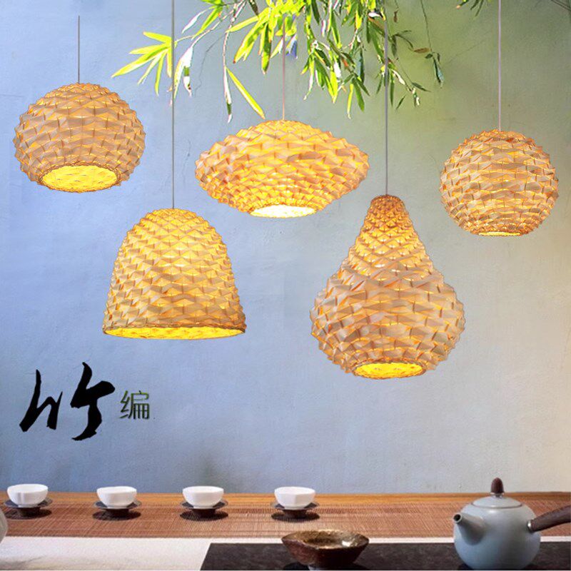 新中式竹艺吊灯民宿客栈茶楼灯笼农家乐特色餐厅火锅店竹编装饰灯