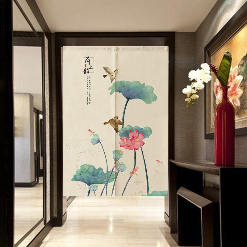 新中式禅意门帘隔断帘玄关客厅布艺半帘挡风茶楼餐厅布帘免打孔
