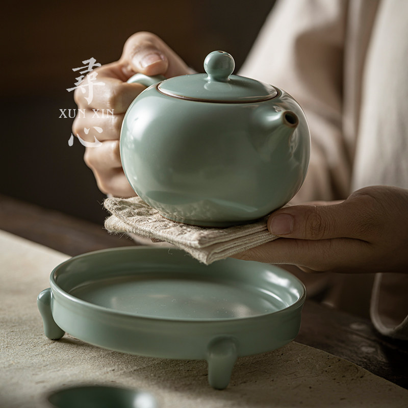 寻心天青汝窑陶瓷手工西施壶大号功夫茶具汝瓷可养家用泡茶壶单壶