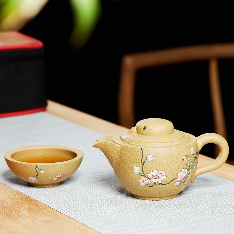 宜兴紫砂快客杯户外便携包式单人茶具小套装旅游随身陶瓷泡茶壶杯