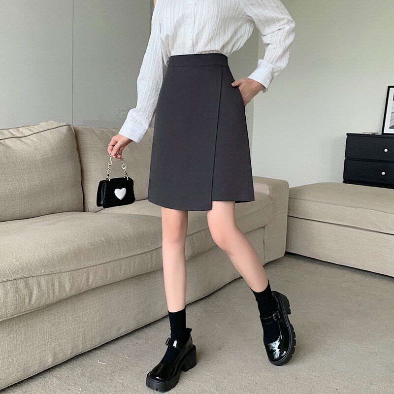 灰色半身裙裤裙女防走光a字裙显瘦遮肚高腰胖mm西装中裙遮胯裙裤