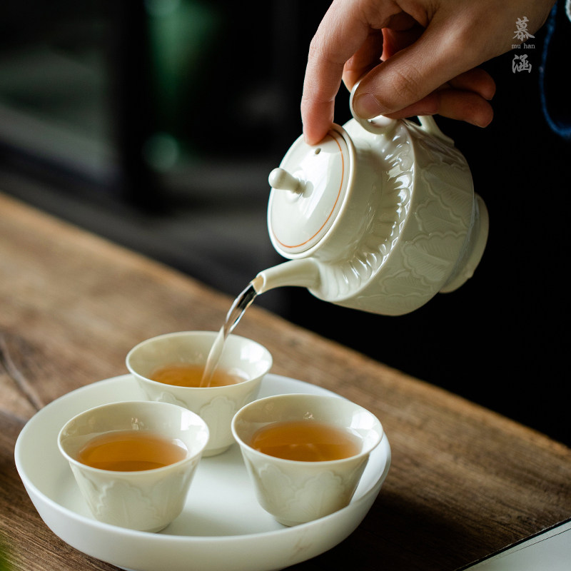 日式定窑茶壶单壶一壶二杯复古陶瓷家用泡茶壶小壶手工功夫茶具