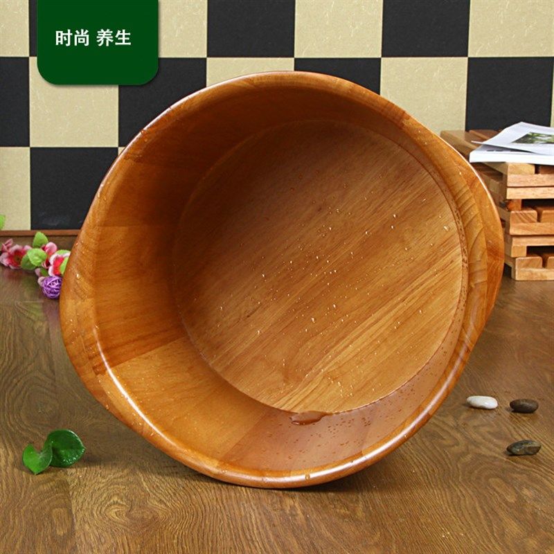 橡胶木泡脚木桶洗脚木盆足浴桶泡脚桶新款富源足浴24CM高耳朵