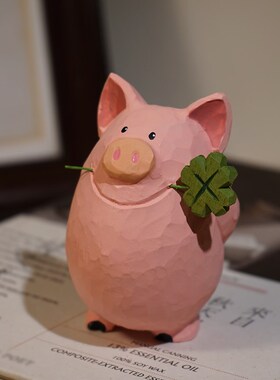 猪大哥也是懂浪漫滴手工木雕摆件可爱桌面装饰品生日情侣礼物
