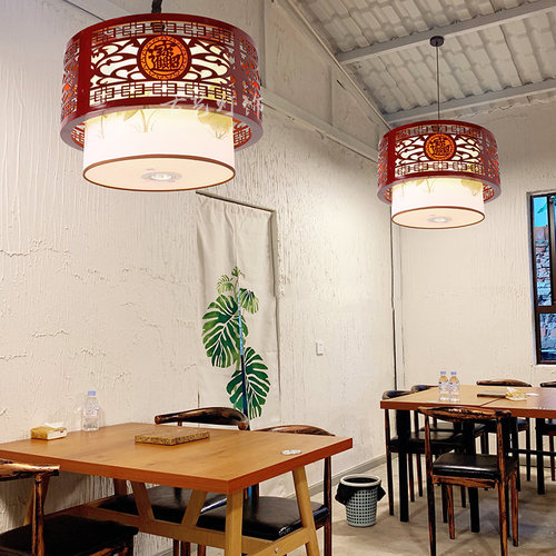 中式仿古灯笼餐饮卡座火锅店餐桌灯大厅酒楼包厢木艺圆形复古灯具