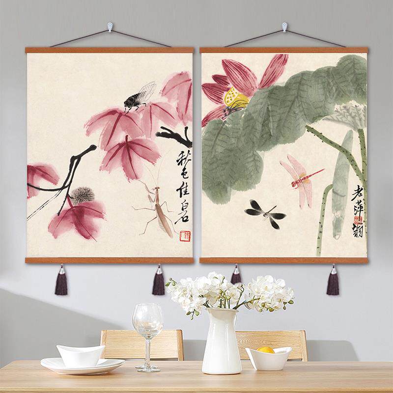 齐白石装饰画国画新中式客厅背景墙面挂画卧室饭厅餐厅水墨虾壁画