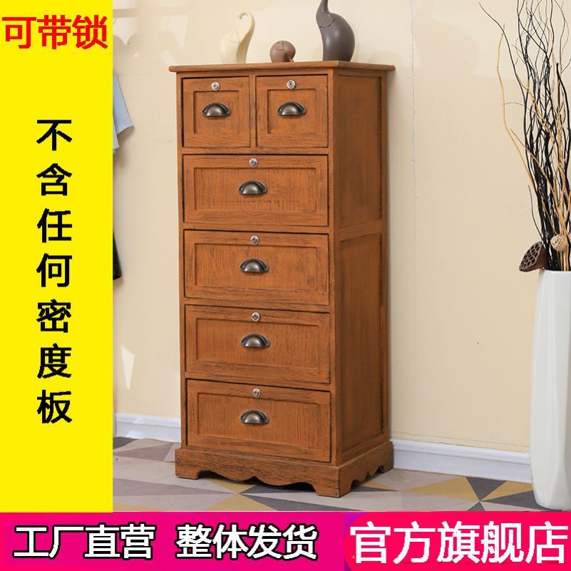 床头柜子实木带锁收纳柜抽屉式储物柜卧室床边柜复古客厅家用斗柜图片