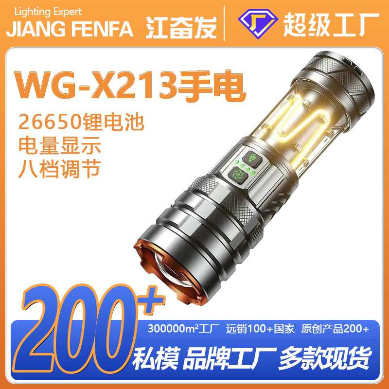 白激光远射充电户外家用照明多功能变焦便携野营灯强光手电筒