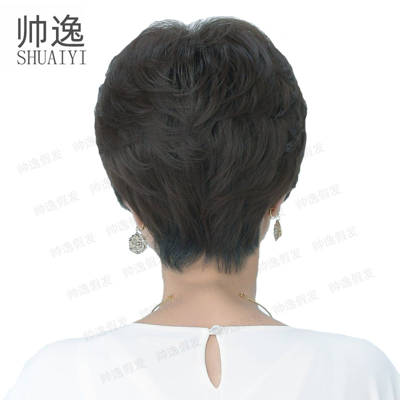 中老年假发女短发真发短卷发自然奶奶老人全头套式真人发丝假发套