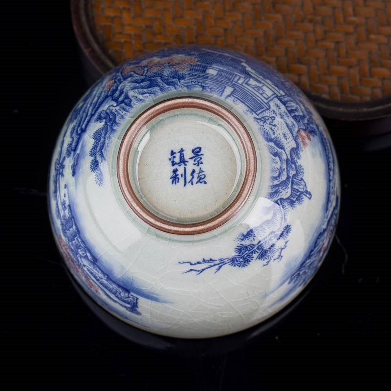 景德镇中式仿古老陶泥青花瓷主人单杯陶瓷功夫喝茶杯茶碗品茗杯子