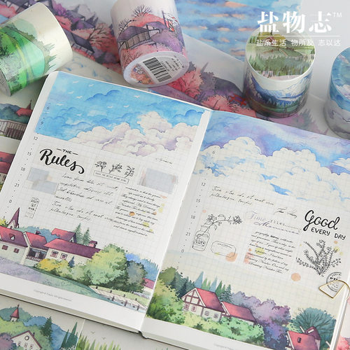 盐物志提拉多《在云端》造景胶带天空云朵风景特油和纸手帐整卷