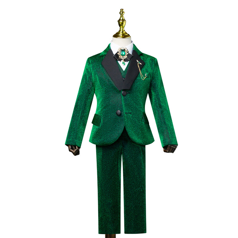 男童绿色西服套装儿童西装中大童花童礼服主持走秀表演钢琴演出服