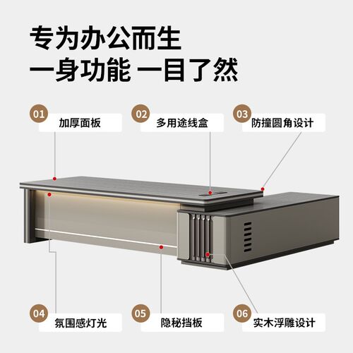 圣黎 烤漆老板桌办公桌t轻奢办公室经理主管桌椅组合总裁大班台