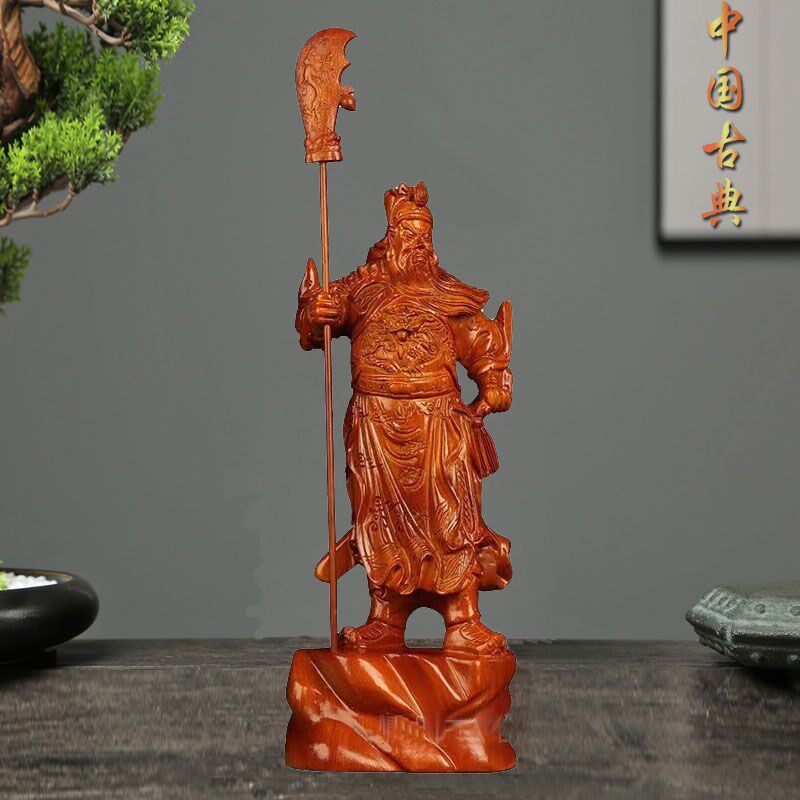 红实木质木头雕刻关公武财神装饰家居摆件工艺品像招财关二爷镇宅