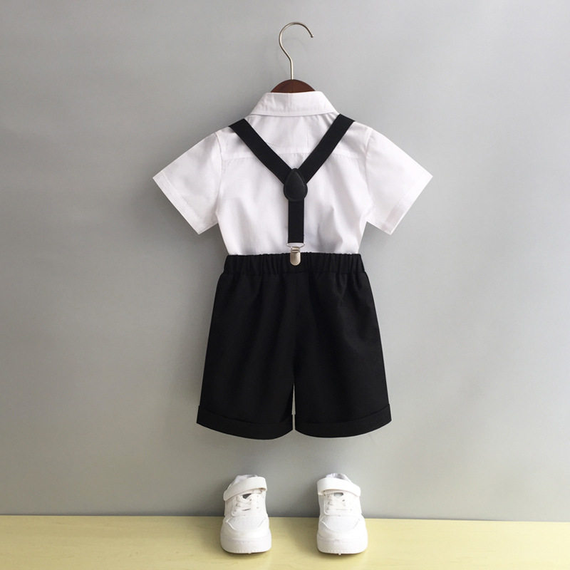 男童礼服夏季幼儿园大合唱演出服短袖背带裤套装英伦风男孩小西装