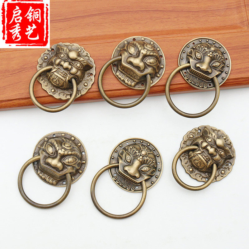 中式仿古小兽头抽屉门环铜拉手古典装饰拉环大门纯铜老虎头门把手