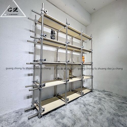 买手店鞋包架工业风陈列架不锈钢脚手架原木板展示架服装店装饰架