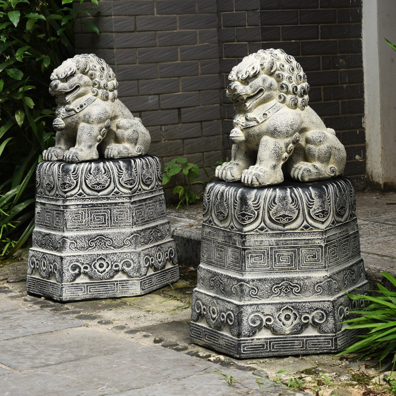 庭院一对看门镇宅貔貅麒麟仿石狮子门墩抱鼓石门口招财神兽摆件