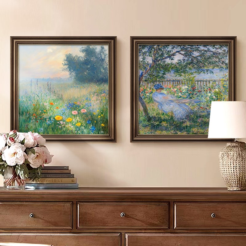 莫奈睡莲餐厅装饰画美式客厅名画挂画风景油画2026新款卧室床头画